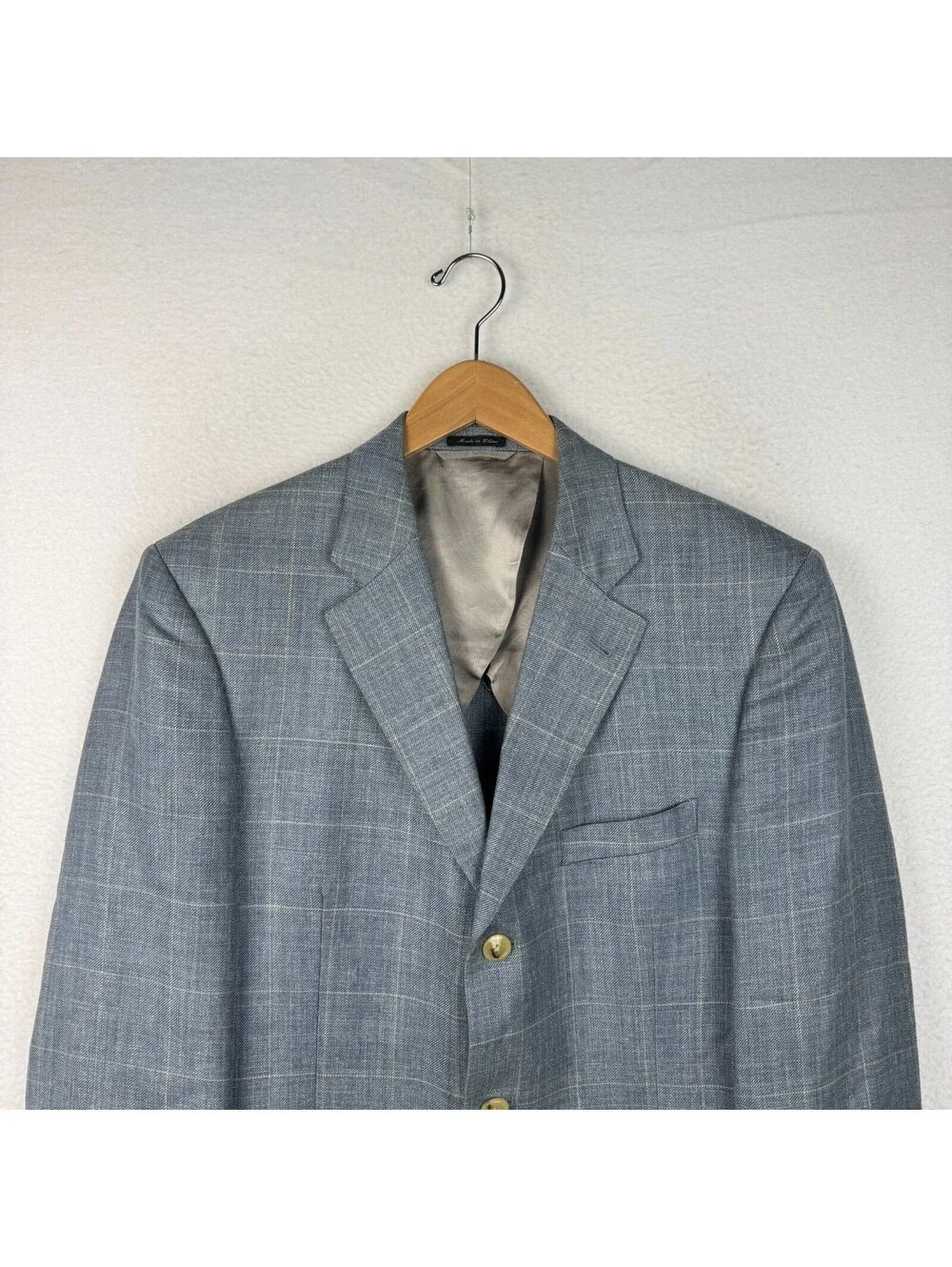 Ibiza Samba Silk Linen Wool Blend Blue Window Pane Unlined Coat Blazer Size 42R